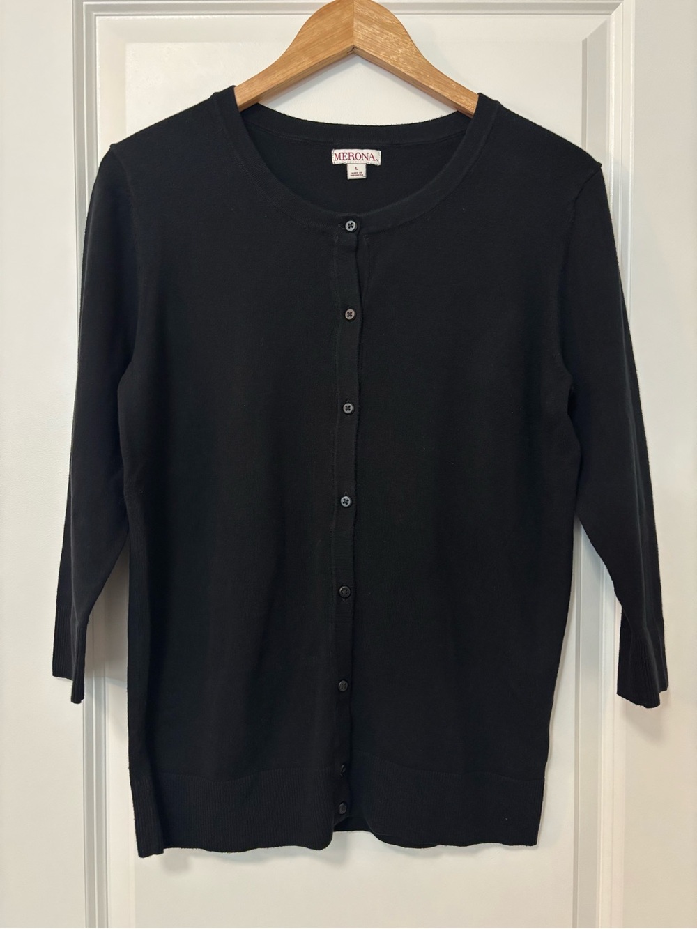 Merona Black 3/4 Sleeve Button Front Cardigan Sweater, Size L